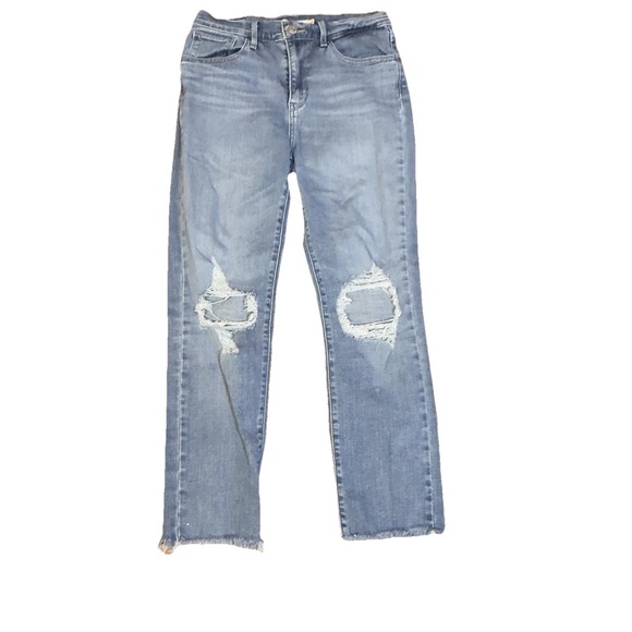 Levi's Denim - Levi's 724 High Rise Straight Crop Women's Jeans Blue Distressed Denim Size 28